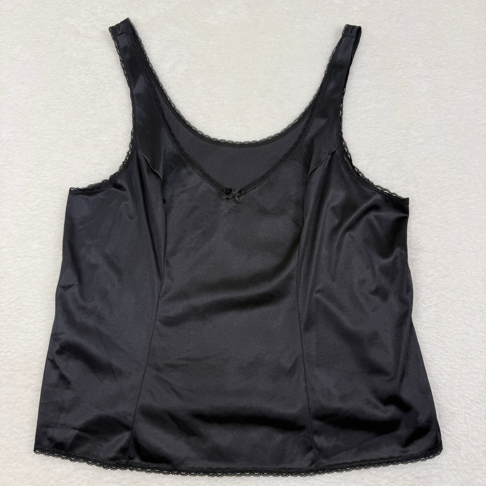 Vassarette Nylon Satin Camisole Top Women L Black Lace Trim Sleek Lingerie